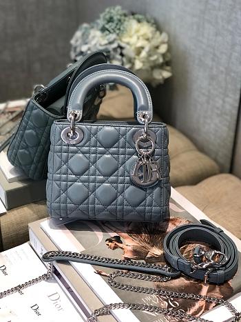 Dior Lady Mini Lambskin Handbag Blue Size 17 x 15 x 7 cm