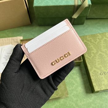 Gucci Card Case With Gucci Script In Pink Leather Size 7 x 10 cm