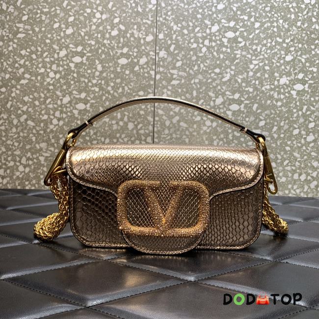 Valentino Snake Pattern Logo Handbag Gold Size 20 cm - 1