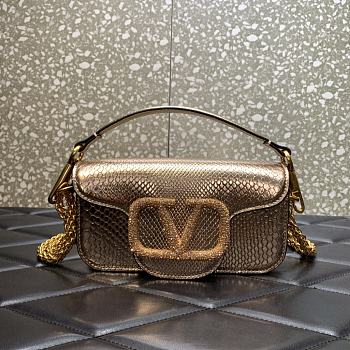 Valentino Snake Pattern Logo Handbag Gold Size 20 cm