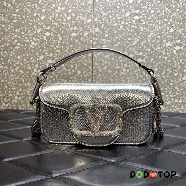 Valentino Snake Pattern Logo Handbag Silver Size 20 cm - 1