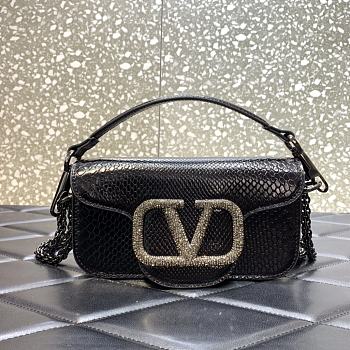 Valentino Snake Pattern Logo Handbag Black Size 20 cm