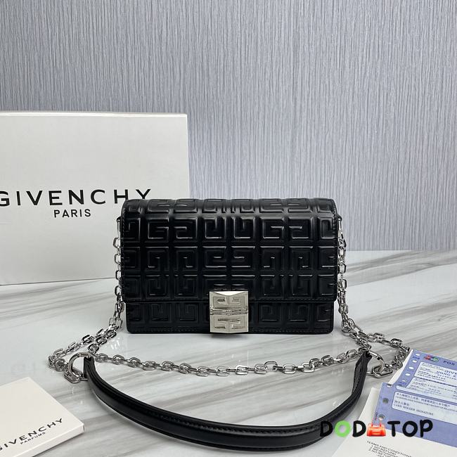 Givenchy Embossed Leather Shoulder Handbag Black Small Size 20 x 13 x 5 cm - 1