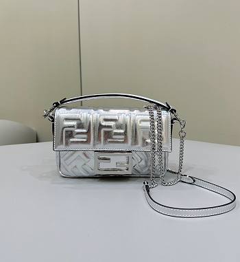 Fendi Baguette Silver Leather Bag Size 19 × 4 × 12 cm