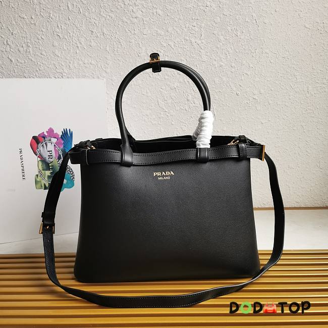 Prada Medium Leather Handbag With Belt Black Size 28 x 18 x 10.5 cm - 1