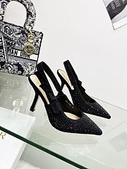 Dior J’Adior Slingback Pump Black Cotton Embroidered with Strass - 1