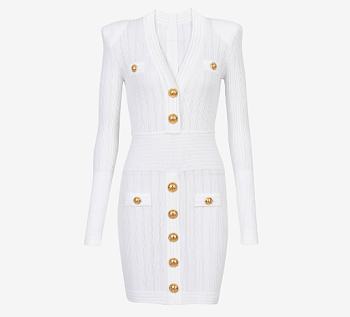 Balmain Short Eco-Designed Knit Dress With Gold-Tone Buttons White