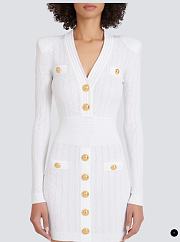 Balmain Short Eco-Designed Knit Dress With Gold-Tone Buttons White - 4