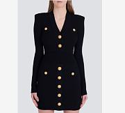 Balmain Short Eco-Designed Knit Dress With Gold-Tone Buttons Black - 1