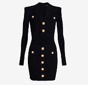 Balmain Short Eco-Designed Knit Dress With Gold-Tone Buttons Black - 3