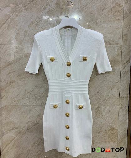 Balmain Knitted Dress With Buttons White - 1