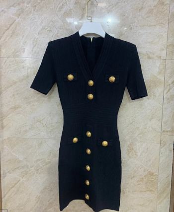 Balmain Knitted Dress With Buttons Black