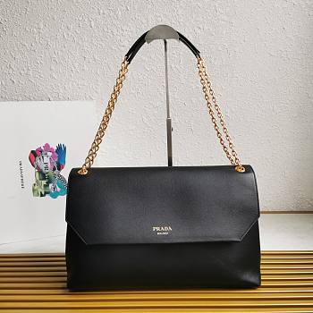 Prada Large Leather Shoulder Bag Black 1BD368 Size 23 x 38 x 11.5 cm