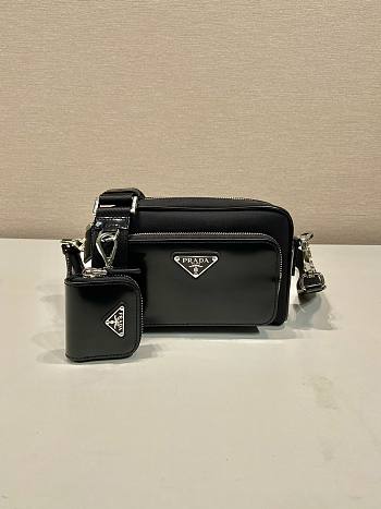 Prada Re-Nylon And Glossy Leather Black Bag Size 18 x 11.5 x 5 cm