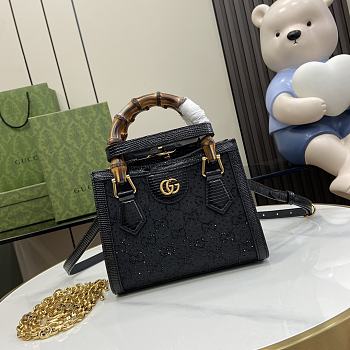  Gucci Diana Mini GG Crystal Tote Bag In Black Size 16 x 20 x 10 cm