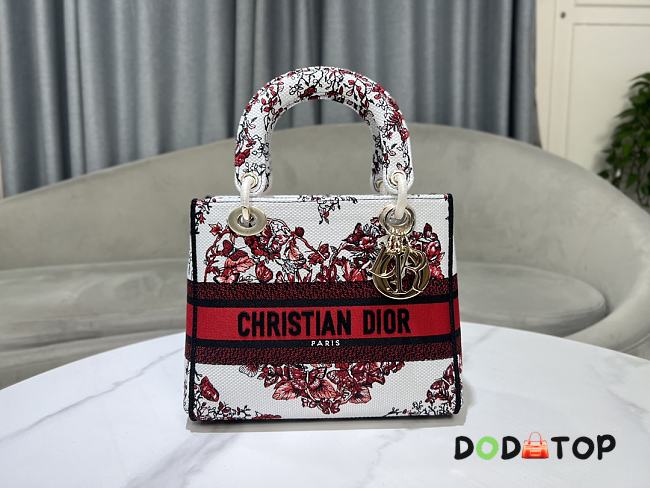 Dior Lady D-Lite Bag White And Red Size 24 x 20 x 11 cm - 1