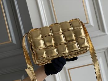 Bottega Veneta Padded Cassette Gold Leather Bag Size 26 x 18 x 8 cm