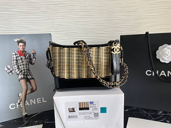 Chanel Raffia Rattan Small Gabrielle Hobo Bag Black Size 20 x 15 x 8 cm