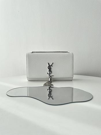 YSL Kate Chain Bag White Silver Hardware Size 24 x 14.5 x 5 cm