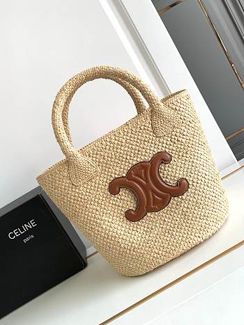 Celine Classic Panier In Raffia And Calfskin Tote Bag Size 21.5 x 22 x 13 cm
