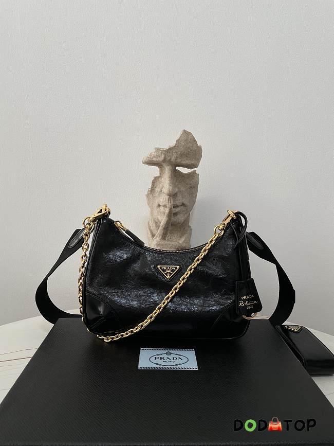 Prada Hobo Bag Cowhide Leather Black Size 22 x 18 x 6 cm - 1