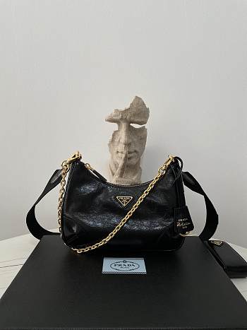 Prada Hobo Bag Cowhide Leather Black Size 22 x 18 x 6 cm