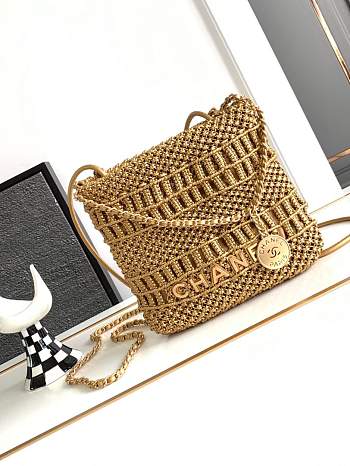 Chanel Mini 22bag Gold Woven Cowhide Bag Size 23 x 18.5 x 6 cm