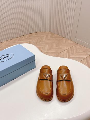 Prada Logo Leather Loafer in Brown