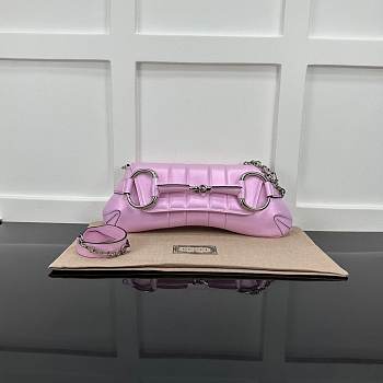 Gucci Horsebit Chain Medium Shoulder Bag Pink Pearl Size 38 x 15 x 16 cm