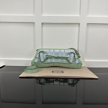 Gucci Horsebit Chain Medium Shoulder Bag Green Pearl Size 38 x 15 x 16 cm