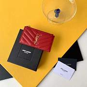  YSL Monogram Zippered Card Case Red Gold Size 13 x 8 x 2 cm - 1