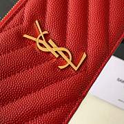  YSL Monogram Zippered Card Case Red Gold Size 13 x 8 x 2 cm - 2