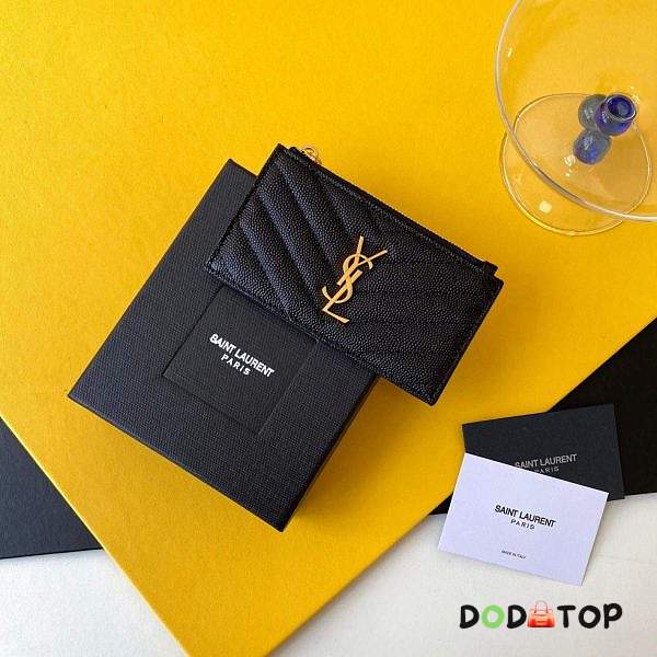 YSL Monogram Zippered Card Case Black/Gold Size 13 x 8 x 2 cm - 1