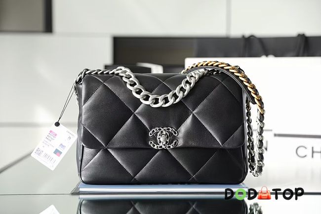 Chanel 19 Large Flap Bag Lambskin Black Silver Size 30 cm - 1