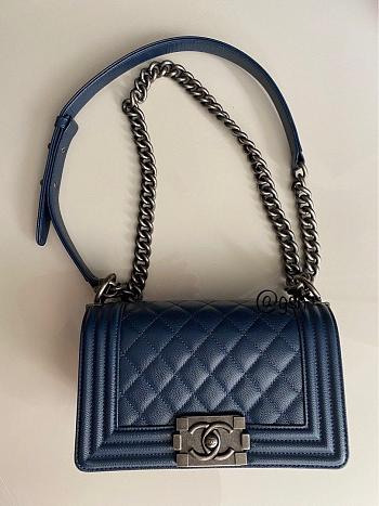 Chanel Boybag Caviar Navy Blue Size 20 cm