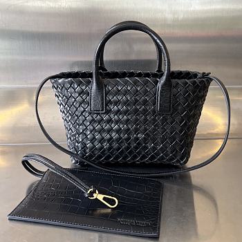 Bottega Veneta Mini Cabat Tote Crocodile Leather Bag Black Size 20 x 15 x 12 cm