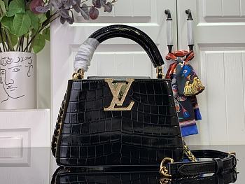 Louis Vuitton LV Capucines Mini Handbag Crocodile Pattern M48865 Black Size 21 x 14 x 8 cm