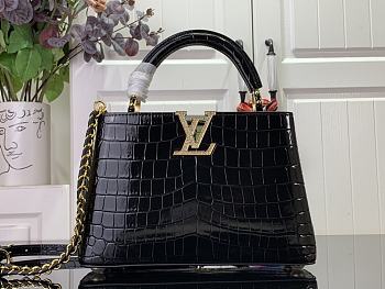 Louis Vuitton LV Capucines Small Handbag Crocodile Pattern M48865 Black Size 27 x 18 x 9 cm