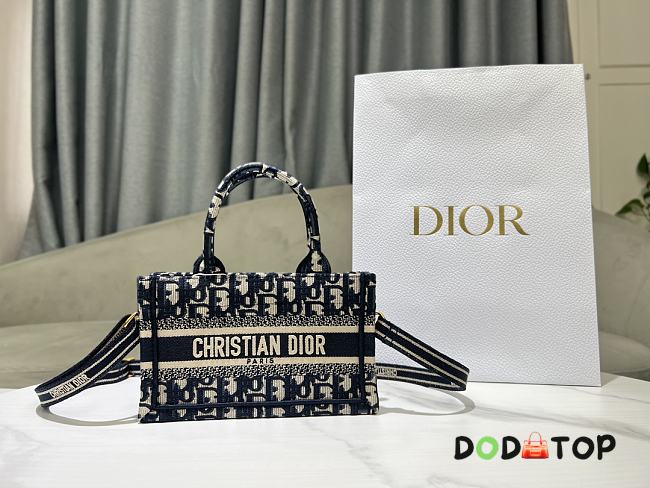 Dior Mini Tote Blue and beige Oblique Size 21.5 x 13 x 7.5 cm  - 1