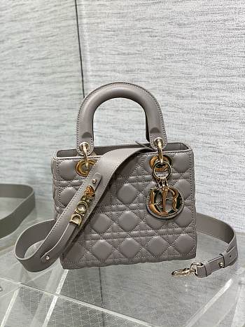 Lady Dior Medium Bag In Gray Leather Size 20 x 8 x 17 cm