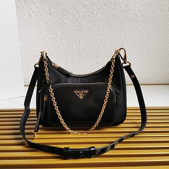 Prada Re-Nylon And Brushed Leather Mini-Bag Black Gold Size 22 x 19.5 x 6 cm