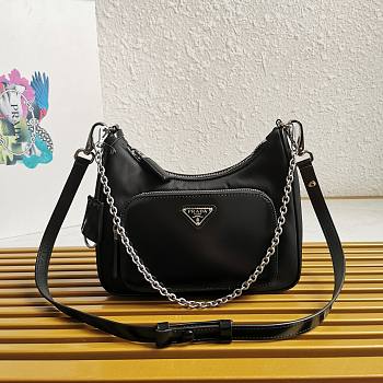 Prada Re-Nylon And Brushed Leather Mini-Bag Black Silver Size 22 x 19.5 x 6 cm