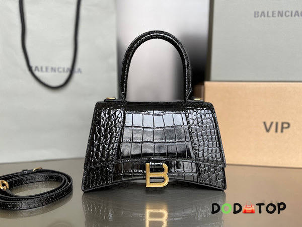 Balenciaga Hourglass Top Handle Bag Black Crocodile Leather Size 23 x 15 x 10 cm - 1