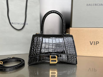 Balenciaga Hourglass Top Handle Bag Black Crocodile Leather Size 23 x 15 x 10 cm