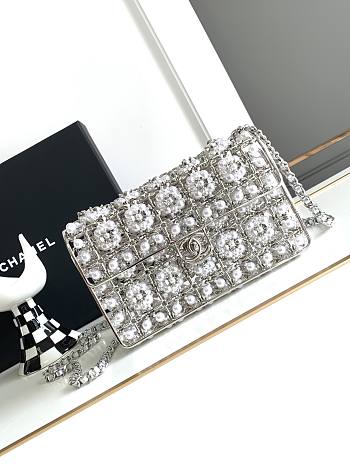 Chanel Evening Silver Flowers Bag Size 17 cm