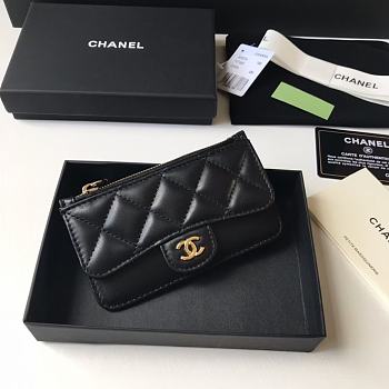 Chanel Lambskin Card Holder Black Size 13 × 7.5 × 1 cm
