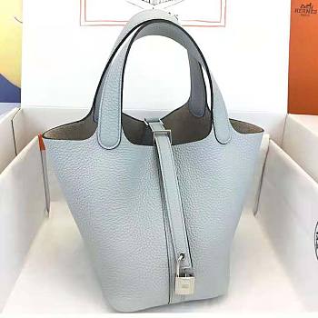 Hermes Picotin Lock in Cowhide Leather Blue Size 22 cm