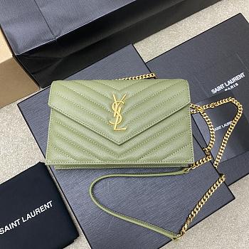 YSL Woc Small Envelope Bag Green Size 19 x 11.5 x 4 cm