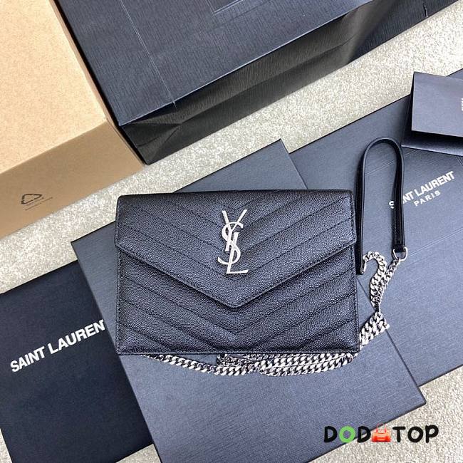 YSL Woc Small Envelope Bag Black Silver Hardware Size 19 x 11.5 x 4 cm - 1