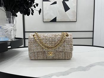 Chanel Flap Bag Beige Wool Size 25 cm